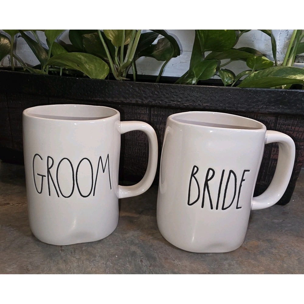 New Rae Dunn Wedding Bride Groom Artisan Collection by Magenta Coffee Cup Mugs